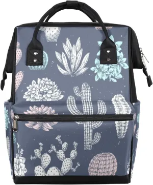 Cactus Succulent Plant Diaper Bag Tote Large Capacity Waterproof with Adjustable Shoulder Strap and Pram Straps Mommy Bag for Hospital Beach Weekender Travel