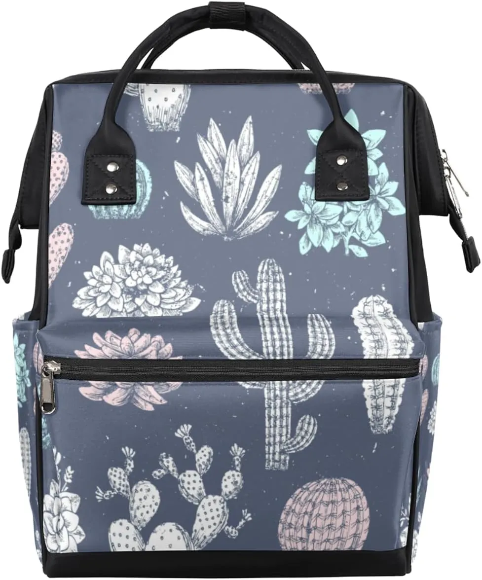 Cactus Succulent Plant Diaper Bag Tote Large Capacity Waterproof with Adjustable Shoulder Strap and Pram Straps Mommy Bag for Hospital Beach Weekender Travel