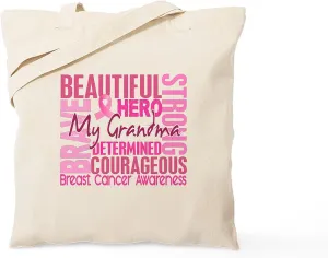 CafePress Tribute Square Breast Cancer Tote Bag Reusable Natural Beige Canvas Shopping Bag