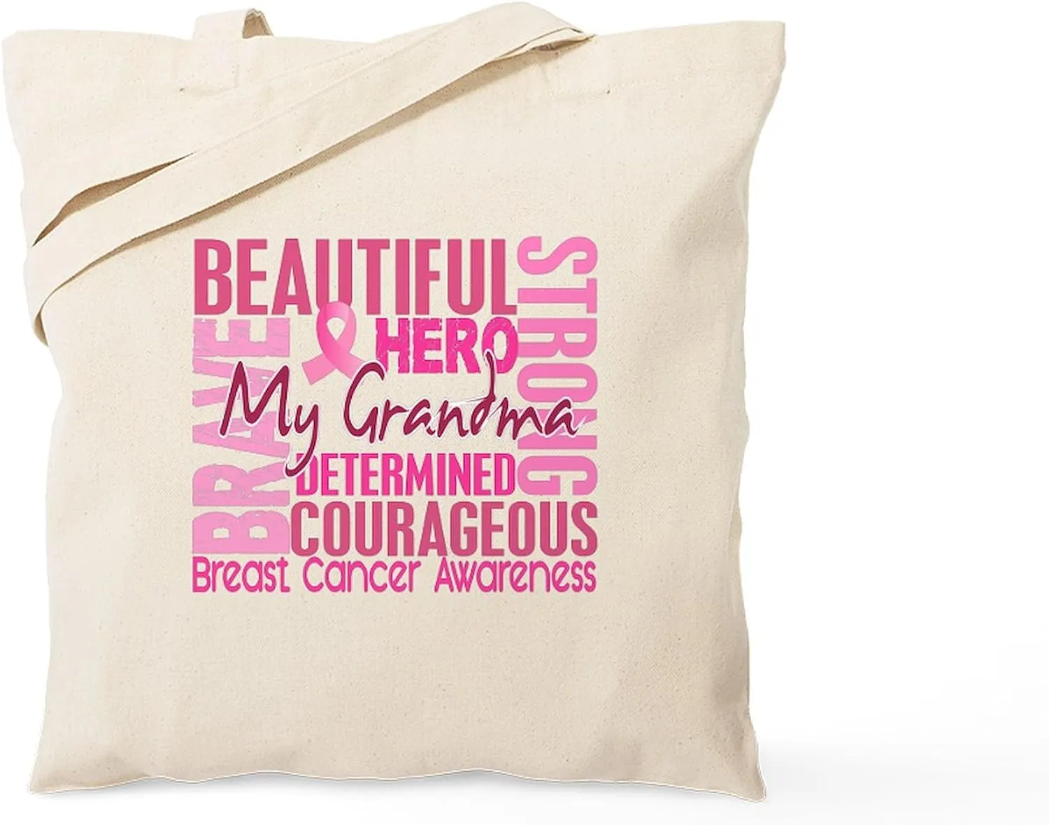 CafePress Tribute Square Breast Cancer Tote Bag Reusable Natural Beige Canvas Shopping Bag