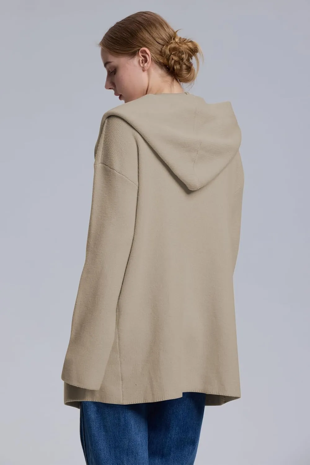 Cakulo Womens Long Hooded Cardigan Sweaters 2024 Oversized Cardigans Open Front Fall Knit Sweater Coat with Pockets