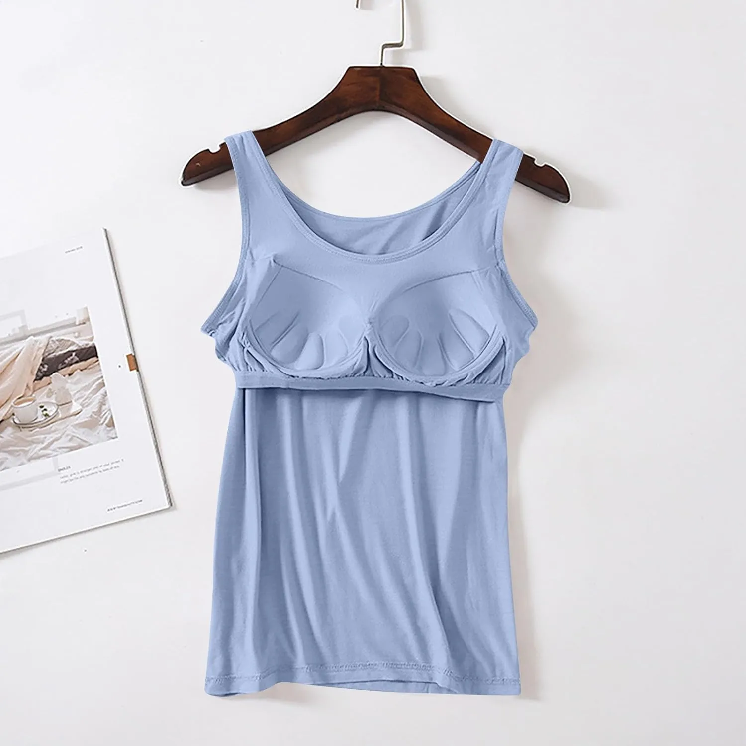 Camisole Top for Women Built in Bra 2024 Summer Sexy Spaghetti Strap Cami Tank Top Basic Undershirt with Chest Pad