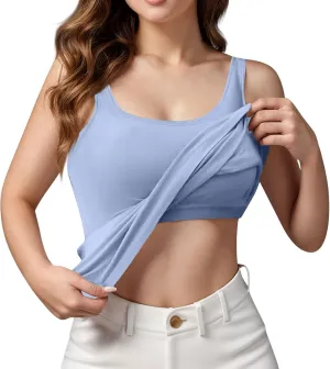 Camisole Top for Women Built in Bra 2024 Summer Sexy Spaghetti Strap Cami Tank Top Basic Undershirt with Chest Pad