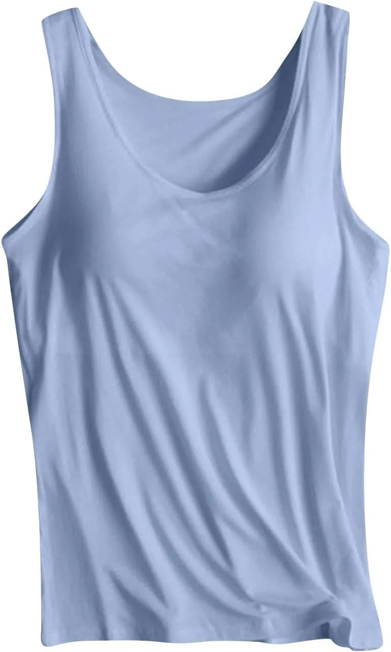 Camisole Top for Women Built in Bra 2024 Summer Sexy Spaghetti Strap Cami Tank Top Basic Undershirt with Chest Pad