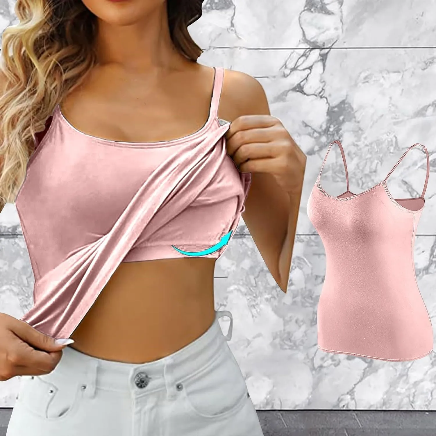 Camisole Tops For Women Built In Bra Adjustable Spaghetti Strap Tank Tops Shelf Bra Casual Sleeveless Loose Fit Tee