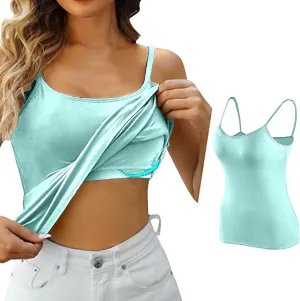 Camisole Tops For Women Built In Bra Adjustable Spaghetti Strap Tank Tops Shelf Bra Casual Sleeveless Loose Fit Tee