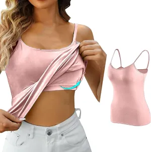 Camisole Tops For Women Built In Bra Adjustable Spaghetti Strap Tank Tops Shelf Bra Casual Sleeveless Loose Fit Tee