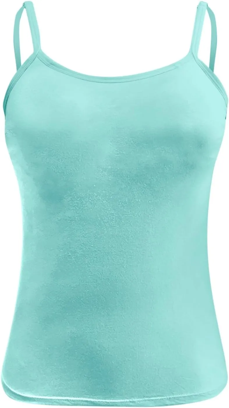 Camisole Tops For Women Built In Bra Adjustable Spaghetti Strap Tank Tops Shelf Bra Casual Sleeveless Loose Fit Tee