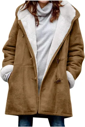 Cardigans for Women Plus Size Loose Fit Fashion Solid Color Jacket Sherpa Lined Fuzzy Fleece Hooded Trench Soft Coats