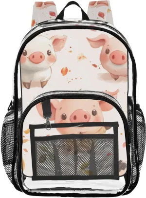 Cartoon Pigs Clear Backpack with Back Print, Heavy Duty See Through Backpacks PVC Transparent Daypack for Travel Security