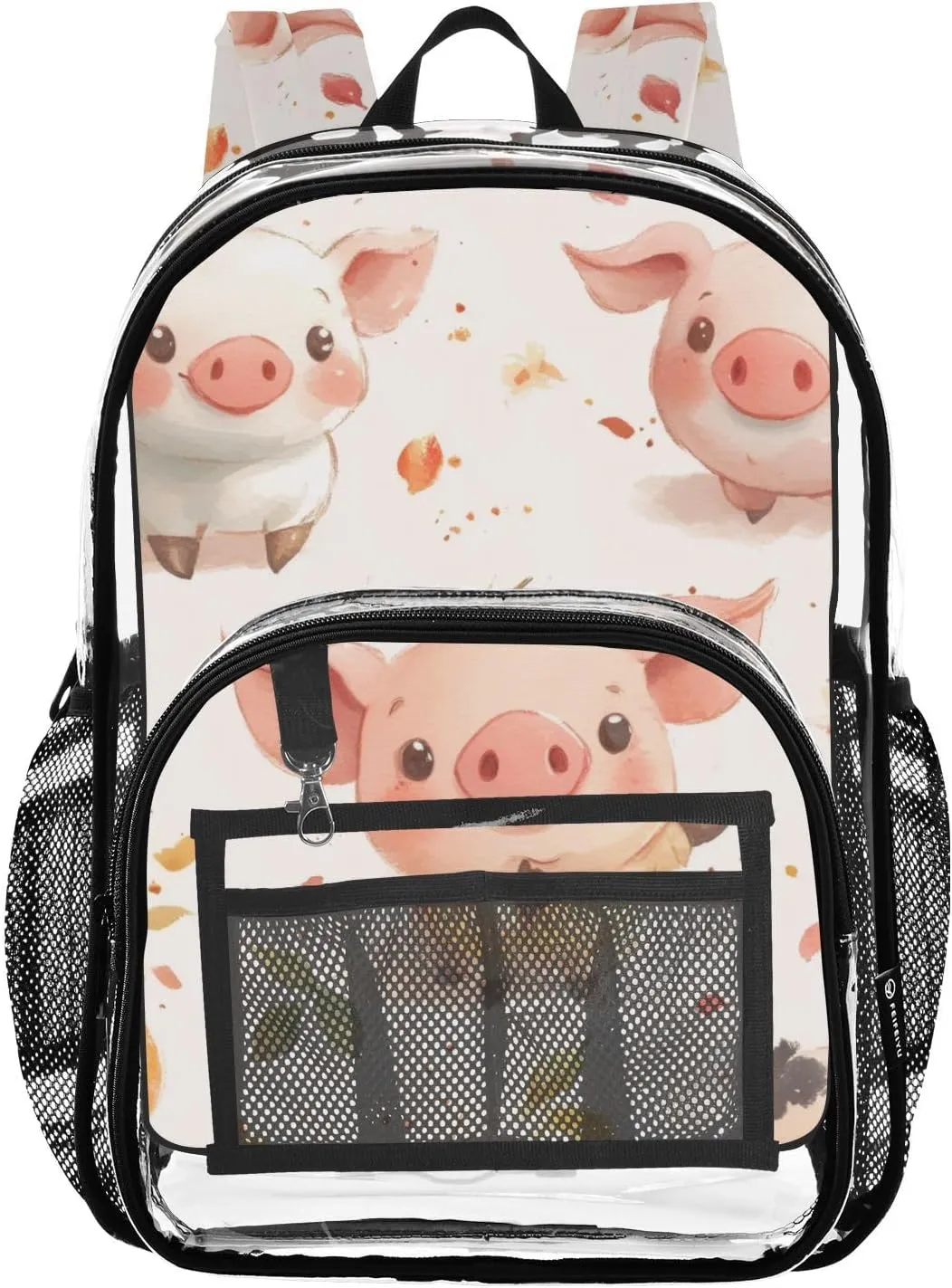 Cartoon Pigs Clear Backpack with Back Print, Heavy Duty See Through Backpacks PVC Transparent Daypack for Travel Security