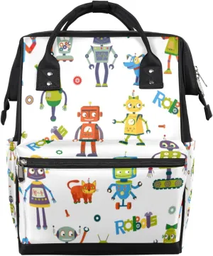 Cartoon Robots Diaper Bag Tote Large Capacity Waterproof with Adjustable Shoulder Strap and Pram Straps Mommy Bag for Hospital Beach Weekender Travel