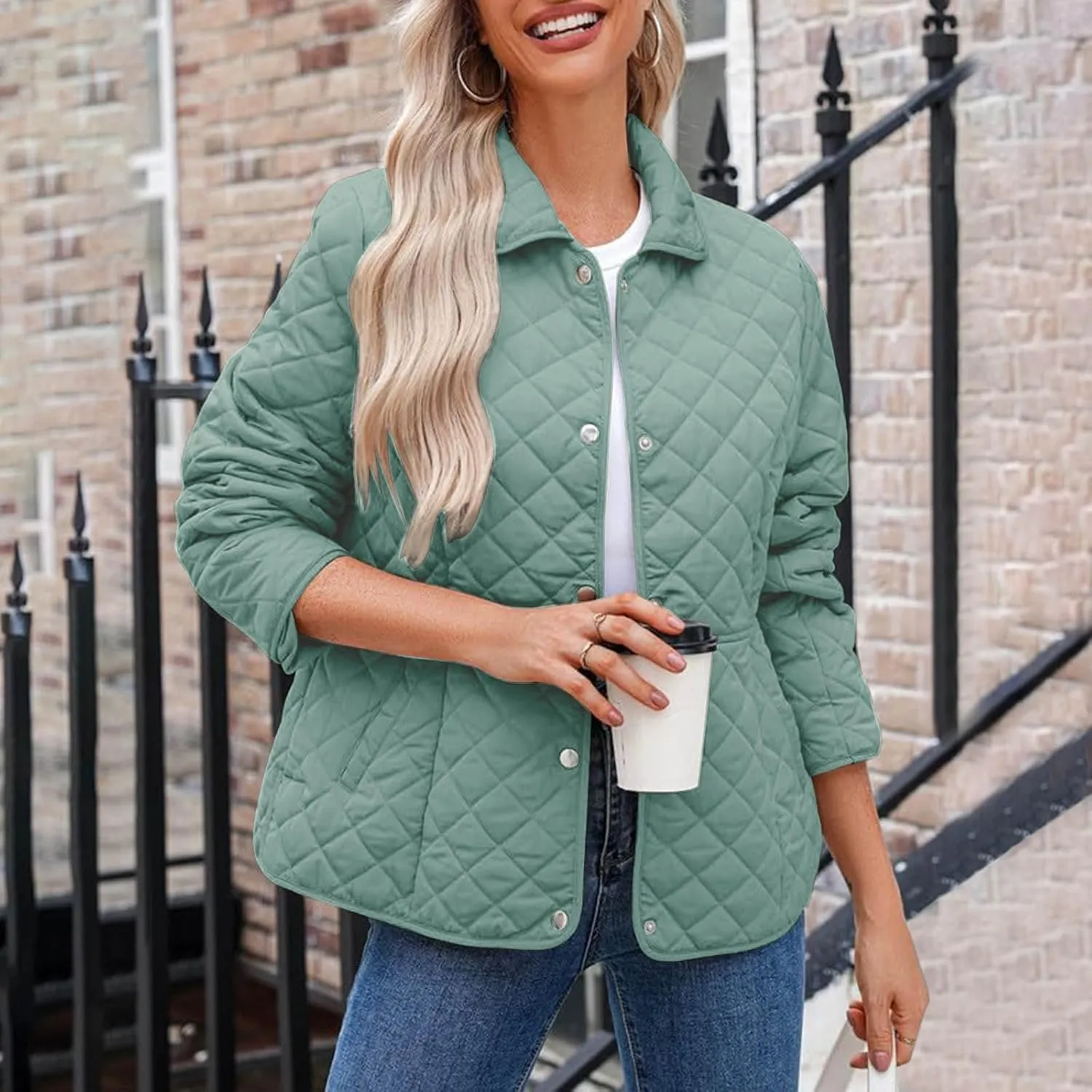 Ceboyel Women'S Quilted Barn Jackets 2024 Trendy Puffy Coats Quilted Bomber Jacket Lightweight Warm Winter Outerwear Clothing