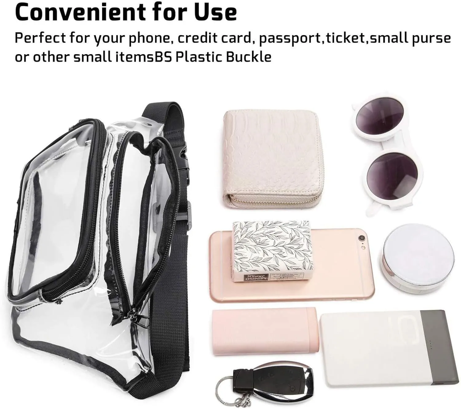 Clear Fanny Pack Stadium Approved Clear Belt Bag Waterproof Travel Waist Packs with Adjustable Belt for Women Men