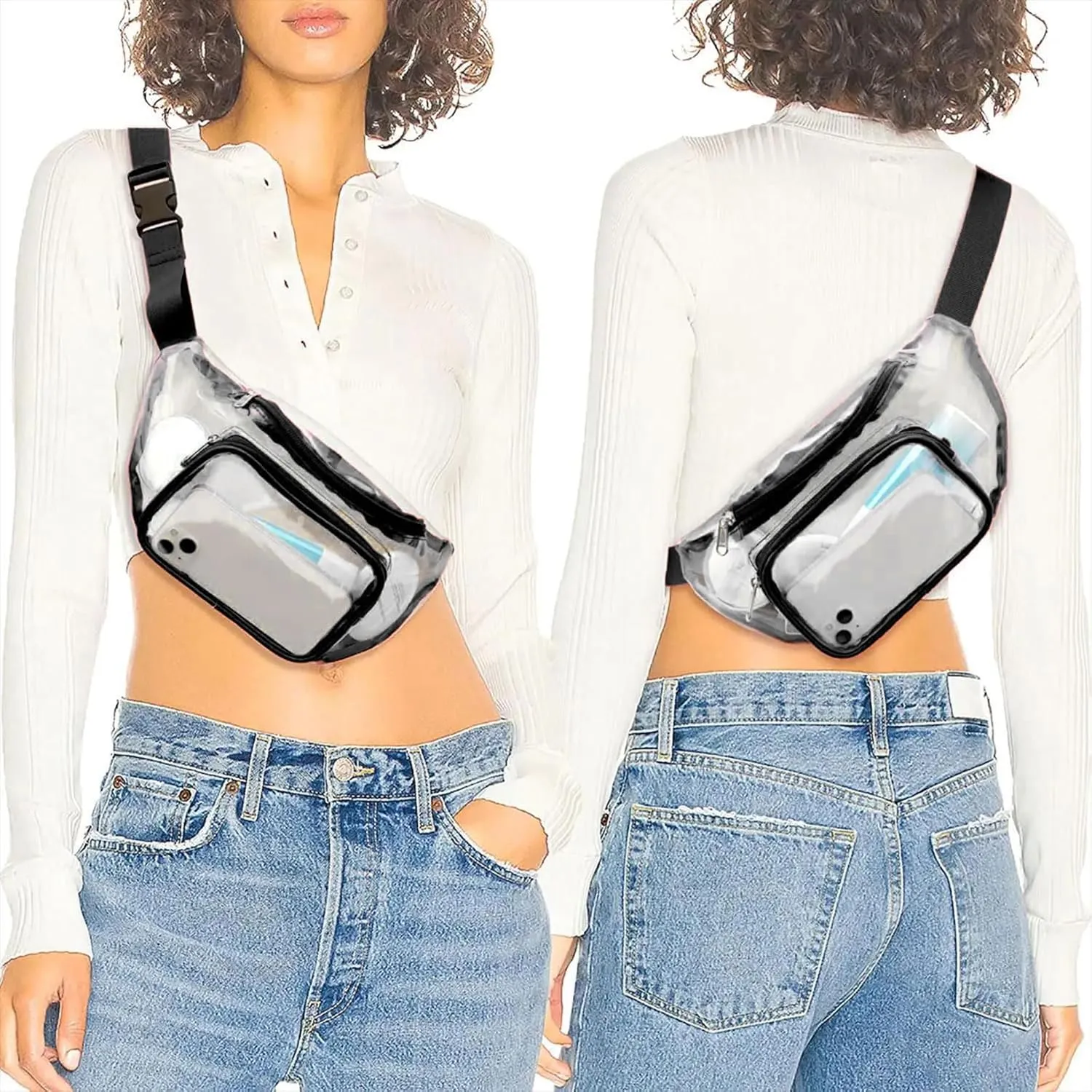 Clear Fanny Pack Stadium Approved Clear Belt Bag Waterproof Travel Waist Packs with Adjustable Belt for Women Men