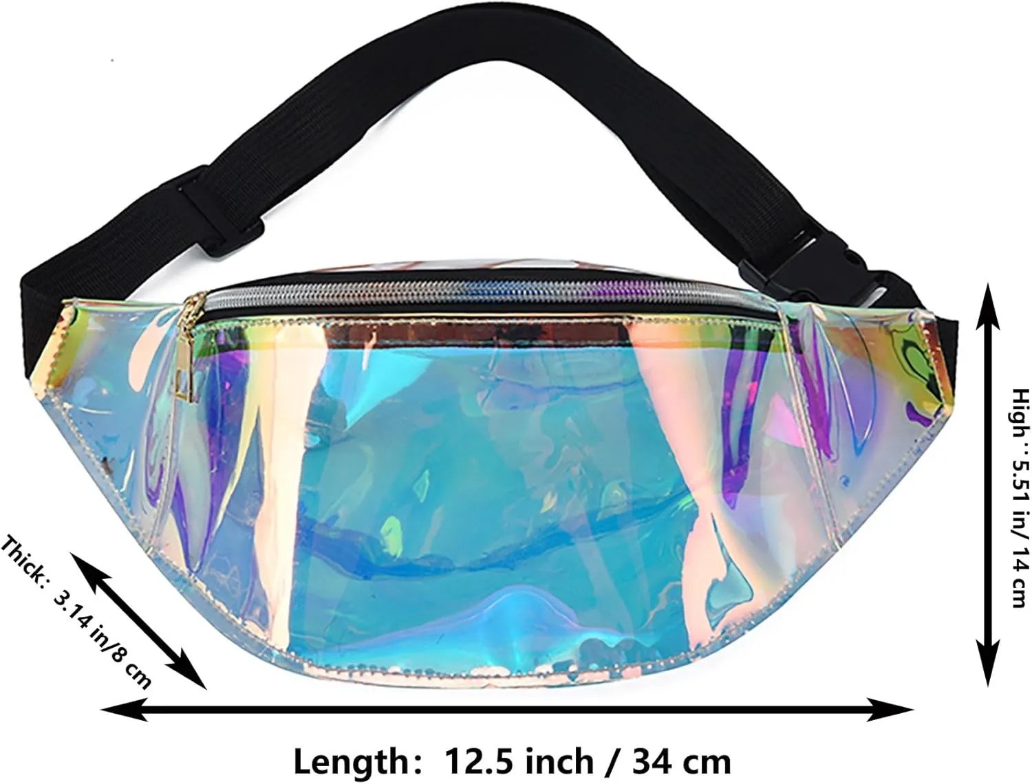 Clear Holographic Fanny Pack Shiny Belt Bag Waterproof Travel Waist Packs with Adjustable Belt for Women Men Girls, Multicolor