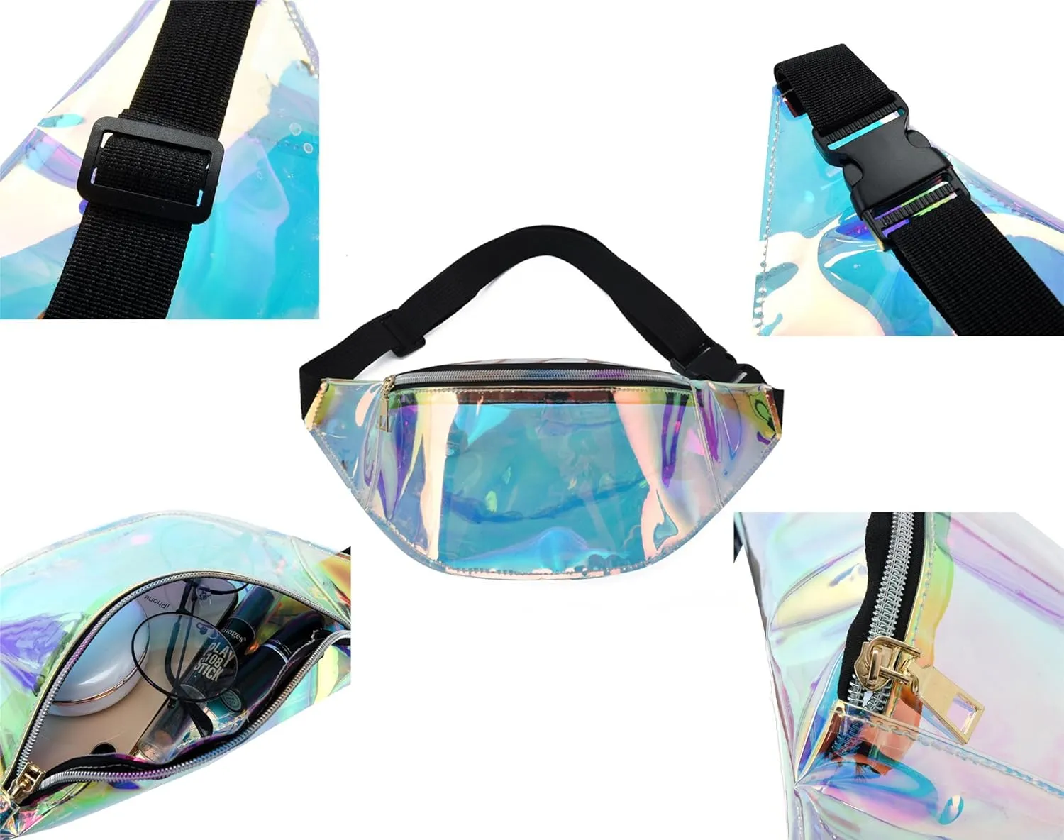 Clear Holographic Fanny Pack Shiny Belt Bag Waterproof Travel Waist Packs with Adjustable Belt for Women Men Girls, Multicolor