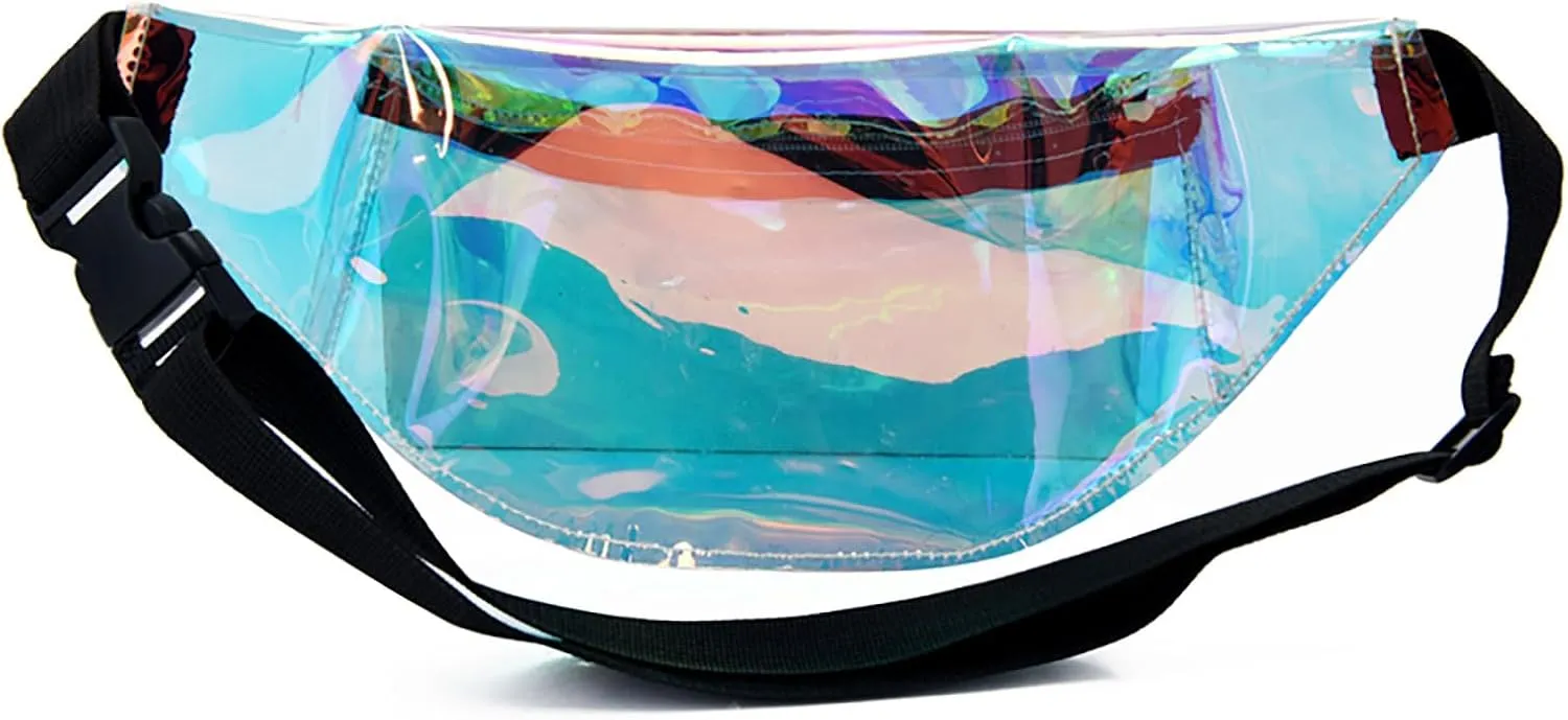 Clear Holographic Fanny Pack Shiny Belt Bag Waterproof Travel Waist Packs with Adjustable Belt for Women Men Girls, Multicolor