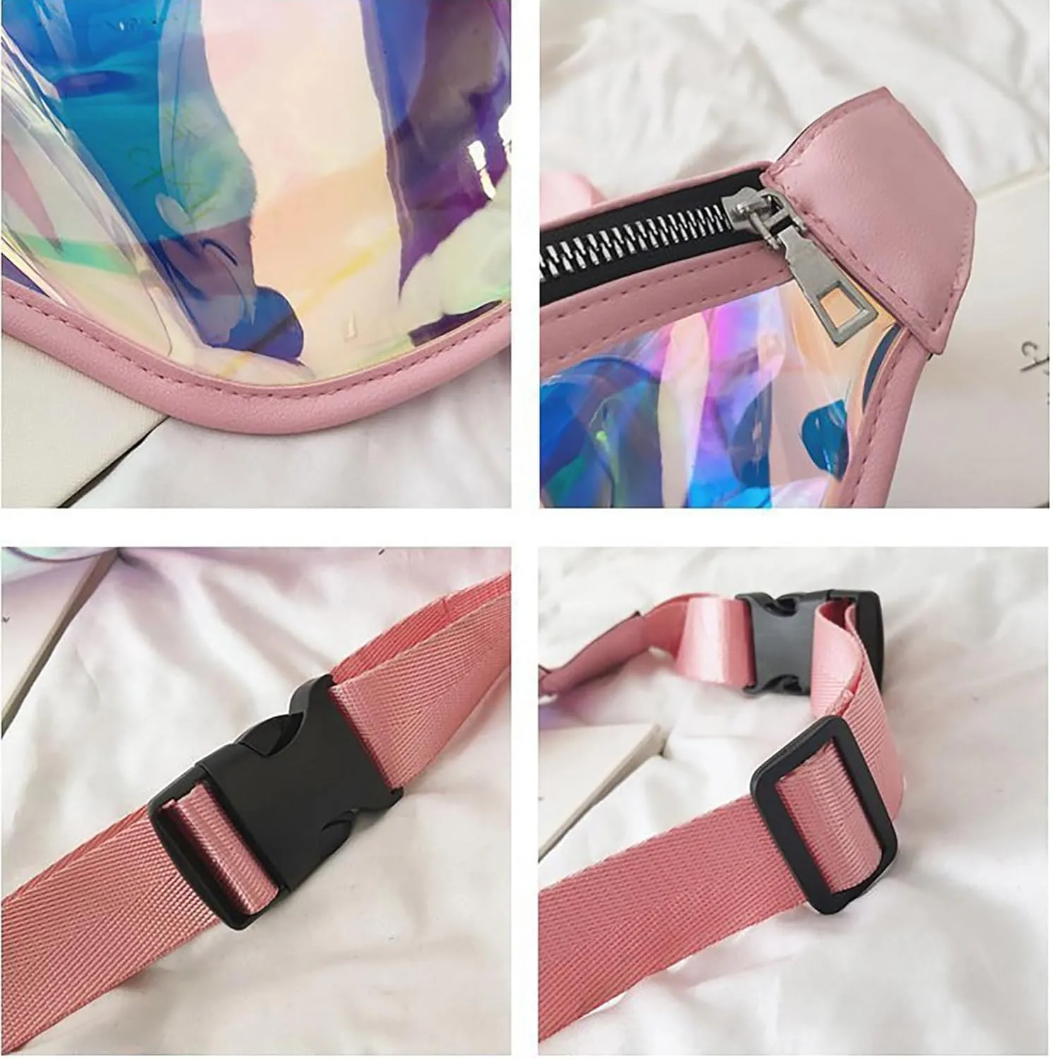 Clear Holographic Fanny Pack Shiny Belt Bag Waterproof Travel Waist Packs with Adjustable Belt for Women Men Girls (Pink)