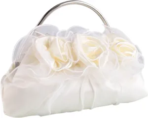 Clutch Purses for Women Elegant Designer Satin Evening Purse for Women Floral White Clutch Bag for Brides and Special Occasions