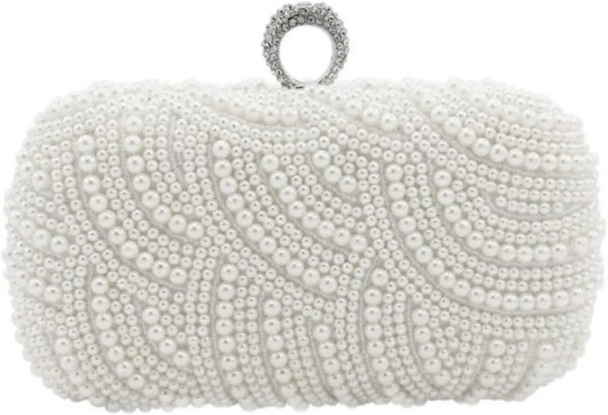 Clutch Purses for Women Elegant Pearl Clutch Bag for Women White Evening Purse for Parties and Weddings