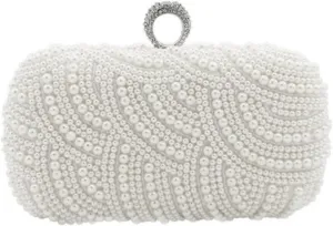 Clutch Purses for Women Elegant Pearl Clutch Bag for Women White Evening Purse for Parties and Weddings