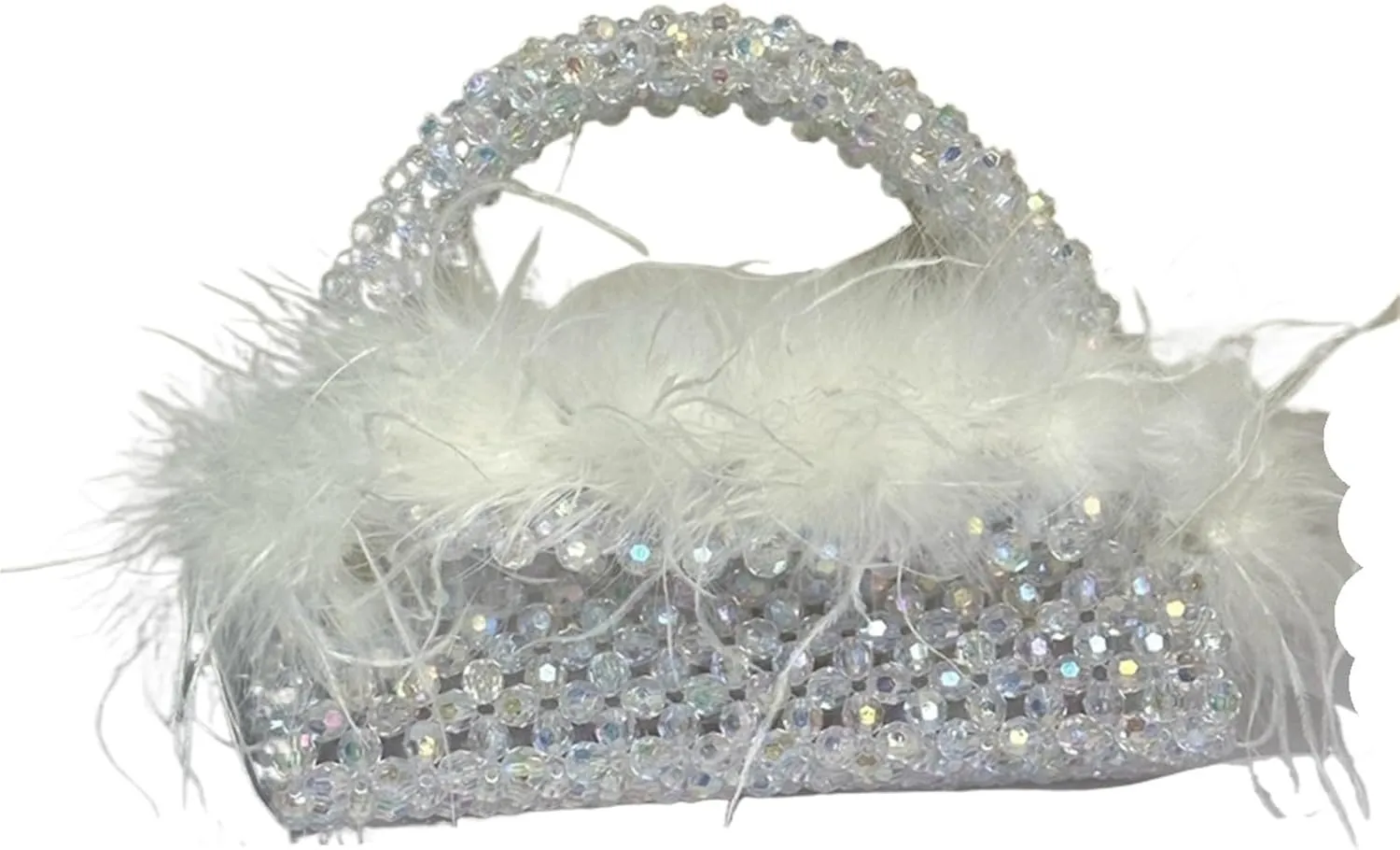 Clutch Purses for Women Handmade Beads Knitting Plush Fashionable Hollow Feather Ladies Handbag Elegant Dinner Bag for Any Occasion