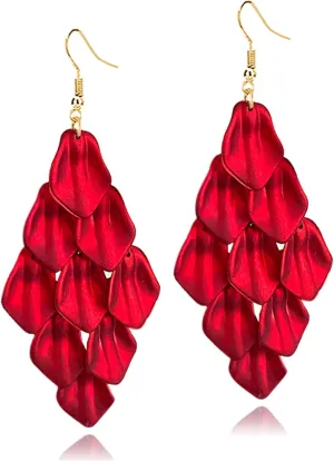 coadipress Acrylic Petal Drop Dangle Earrings for Women Long Drop Rose Flower Earrings Lightweight Statement Exaggerated Layered Floral Petal Earrings Boho Wedding Jewelry Gifts