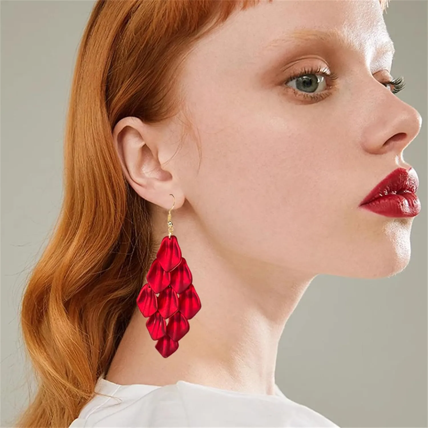 coadipress Acrylic Petal Drop Dangle Earrings for Women Long Drop Rose Flower Earrings Lightweight Statement Exaggerated Layered Floral Petal Earrings Boho Wedding Jewelry Gifts