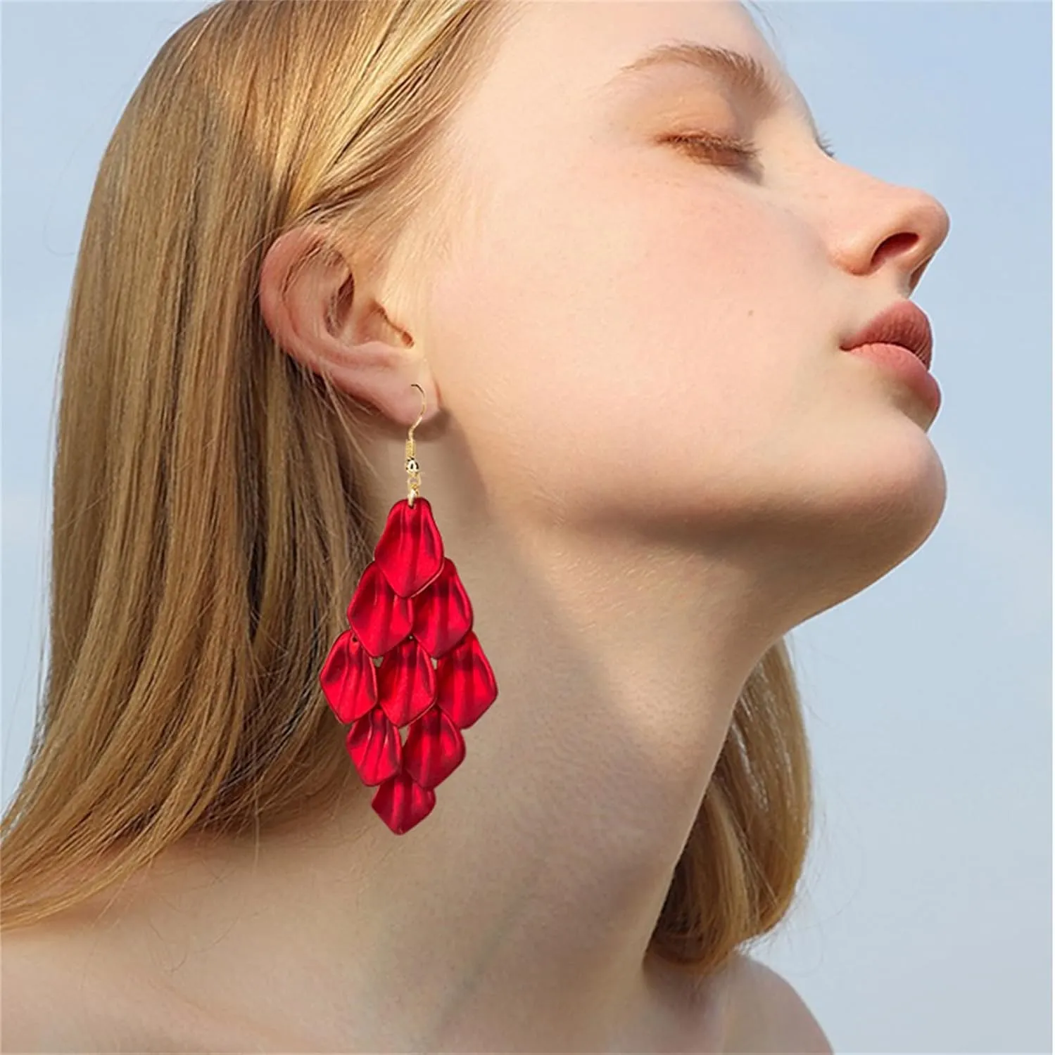 coadipress Acrylic Petal Drop Dangle Earrings for Women Long Drop Rose Flower Earrings Lightweight Statement Exaggerated Layered Floral Petal Earrings Boho Wedding Jewelry Gifts
