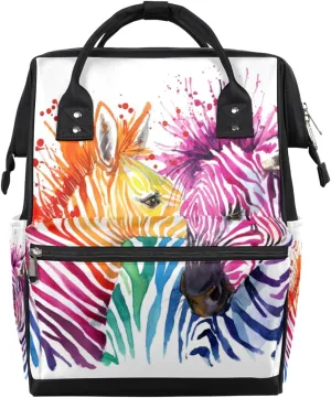 Colorful Cute Zebra Diaper Bag Tote Large Capacity Waterproof with Adjustable Shoulder Strap and Pram Straps Mommy Bag for Hospital Beach Weekender Travel