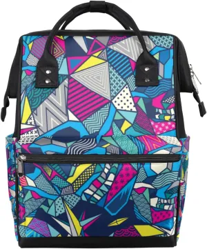 Colorful Geometric Skull Diaper Bag Tote Large Capacity Waterproof with Adjustable Shoulder Strap and Pram Straps Mommy Bag for Hospital Beach Weekender Travel