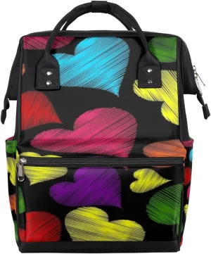 Colorful Hearts Diaper Bag Tote Large Capacity Waterproof with Adjustable Shoulder Strap and Pram Straps Mommy Bag for Hospital Beach Weekender Travel