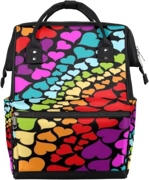 Colorful Love Hearts Diaper Bag Tote Large Capacity Waterproof with Adjustable Shoulder Strap and Pram Straps Mommy Bag for Hospital Beach Weekender Travel