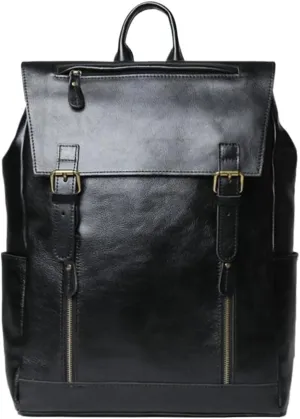 Computers Bags Business Backpacks Mens Genuine Leather Laptop Bags Casual Daypack Briefcases Travel Bags(Black)