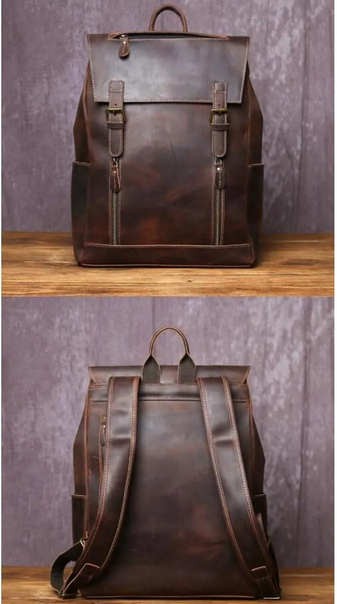 Computers Bags Business Backpacks Mens Genuine Leather Laptop Bags Casual Daypack Briefcases Travel Bags(Brown)