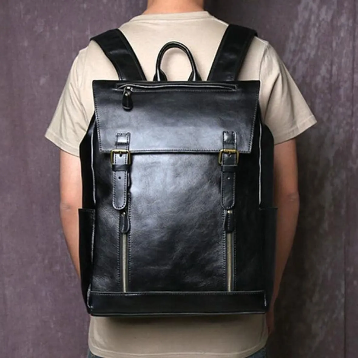 Computers Bags Business Backpacks Mens Genuine Leather Laptop Bags Casual Daypack Briefcases Travel Bags(Brown)