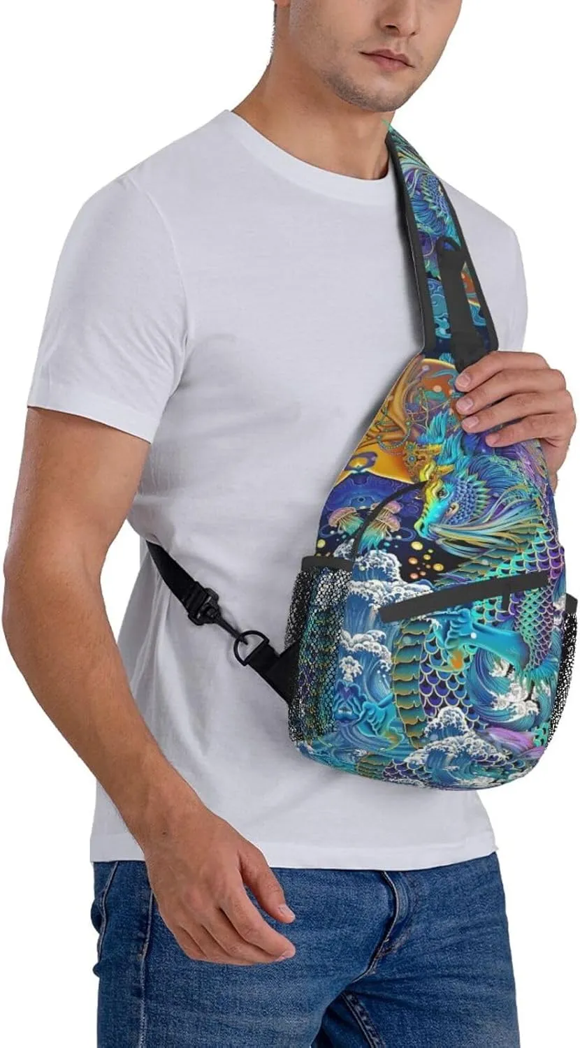 Cool Chinese Dragon Sling Bag,Casual Crossbody Backpack Shoulder Chest Bag for Women Men Travel Hiking Daypack