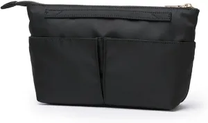 Cosmetic Bag Storage Organizer Insert Lightweight Waterproof Nylon Fabric with Zipper Closure Ideal for Travel Tote Bagsnylon-black