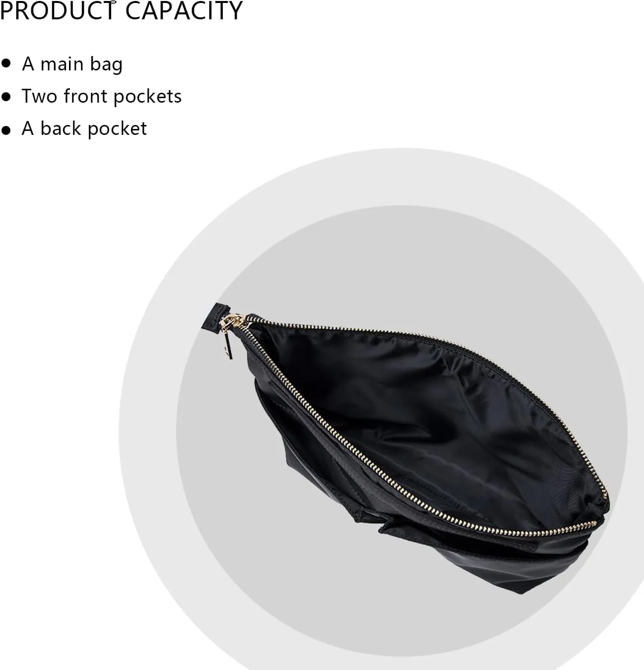 Cosmetic Bag Storage Organizer Insert Lightweight Waterproof Nylon Fabric with Zipper Closure Ideal for Travel Tote Bagsnylon-black
