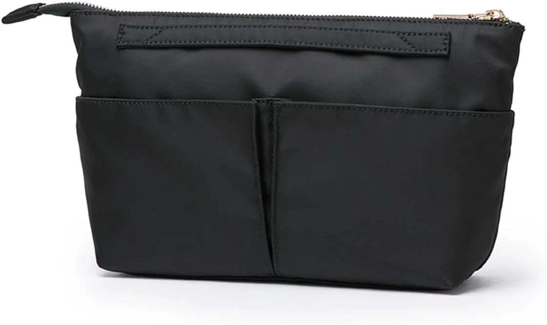 Cosmetic Bag Storage Organizer Insert Lightweight Waterproof Nylon Fabric with Zipper Closure Ideal for Travel Tote Bagsnylon-black