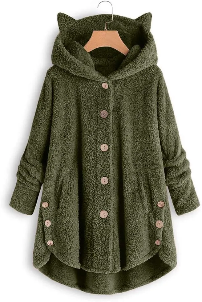 COTECRAM Winter Coats for Women 2023 Fashion Plus Size Sharpa Jacke Button Down Fleece Jacket Fuzzy Warm Hoodie Outwear