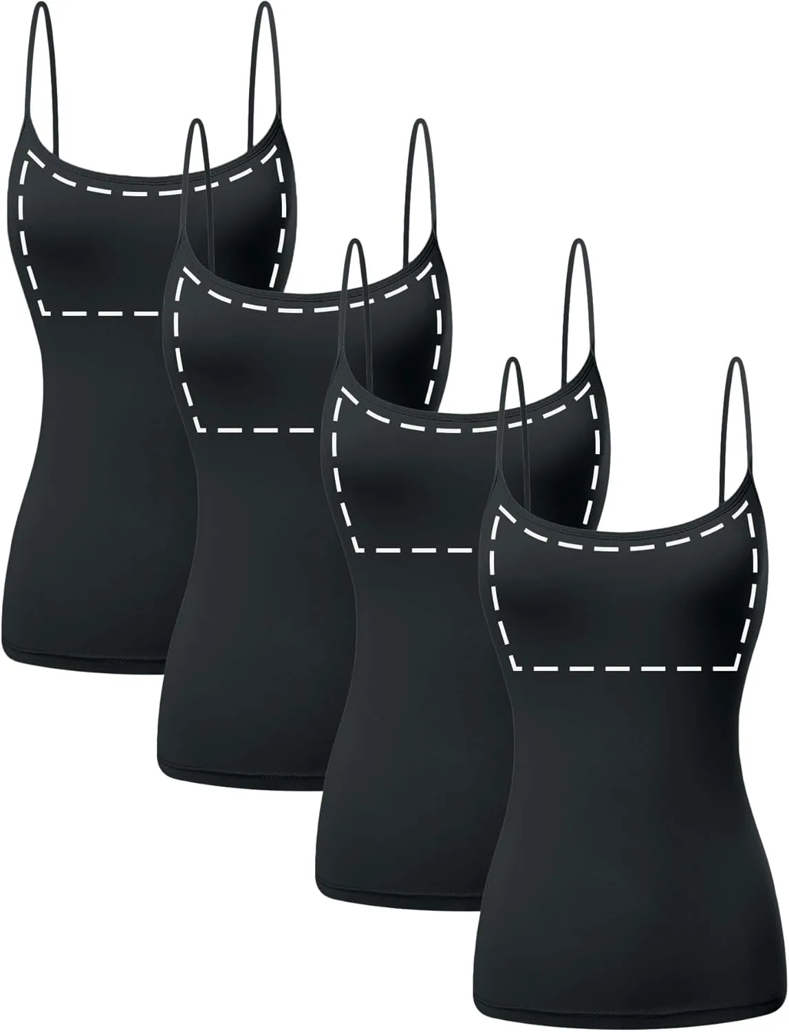 Cotton Camisole Tops for Women Built in Bra Spaghetti Strap Tank Top with Shelf Bra Cami Undershirt Pack 1-4