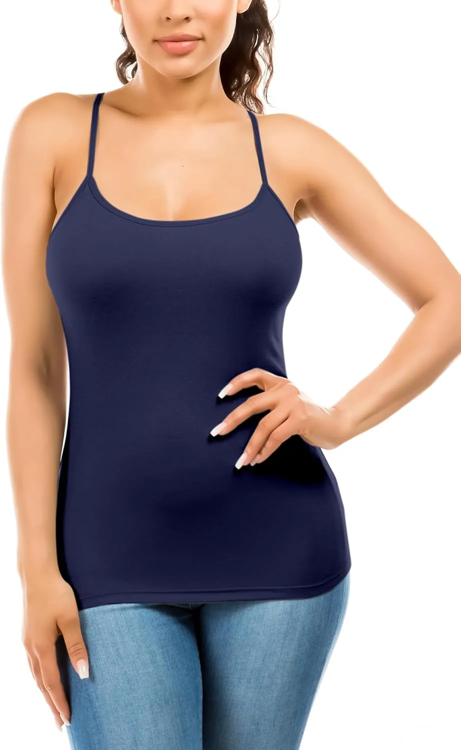 Cotton Camisole Tops for Women Built in Bra Spaghetti Strap Tank Top with Shelf Bra Cami Undershirt Pack 1-4
