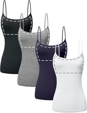 Cotton Camisole Tops for Women Built in Bra Spaghetti Strap Tank Top with Shelf Bra Cami Undershirt Pack 1-4