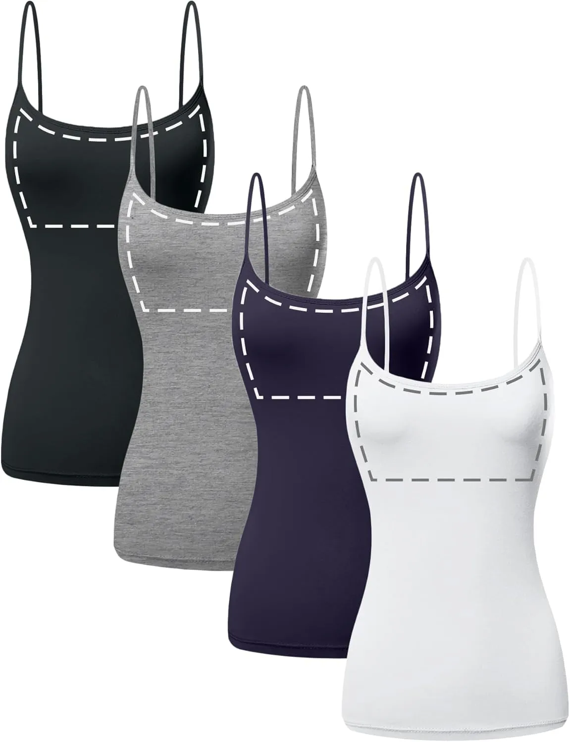 Cotton Camisole Tops for Women Built in Bra Spaghetti Strap Tank Top with Shelf Bra Cami Undershirt Pack 1-4