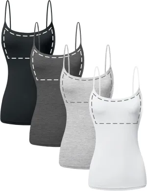 Cotton Camisole Tops for Women Built in Bra Spaghetti Strap Tank Top with Shelf Bra Cami Undershirt Pack 1-4