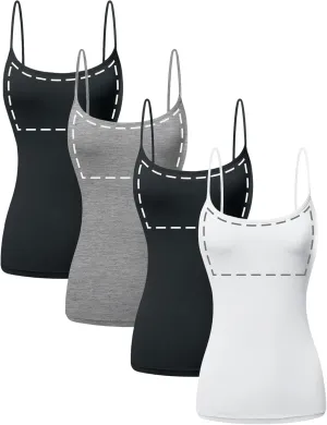 Cotton Camisole Tops for Women Built in Bra Spaghetti Strap Tank Top with Shelf Bra Cami Undershirt Pack 1-4