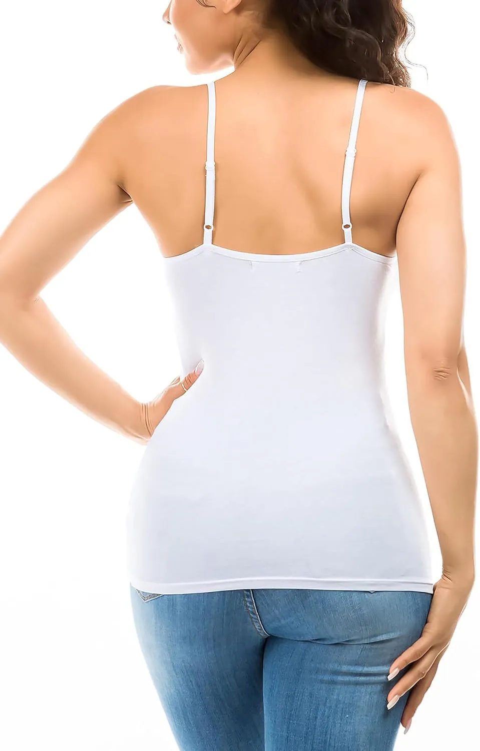 Cotton Camisole Tops for Women Built in Bra Spaghetti Strap Tank Top with Shelf Bra Cami Undershirt Pack 1-4