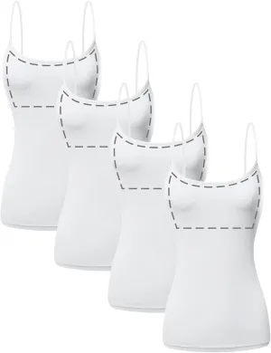 Cotton Camisole Tops for Women Built in Bra Spaghetti Strap Tank Top with Shelf Bra Cami Undershirt Pack 1-4